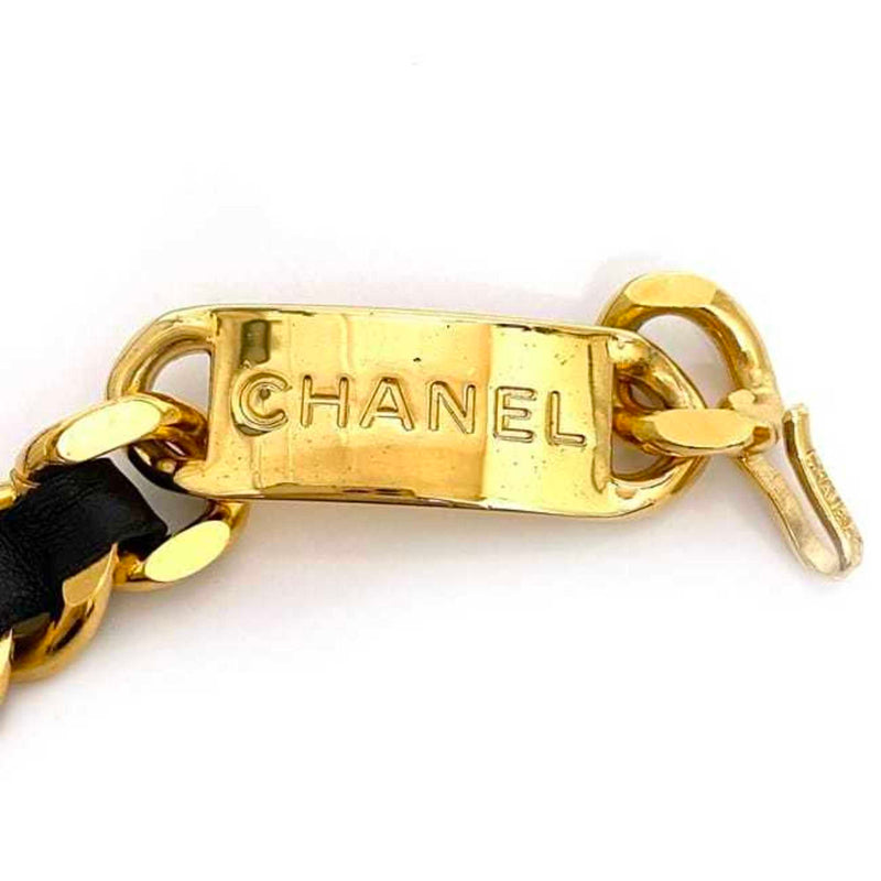 Chanel Chain Belt Gold Black Coco Mark Coin GP Leather CHANEL Waist for Women