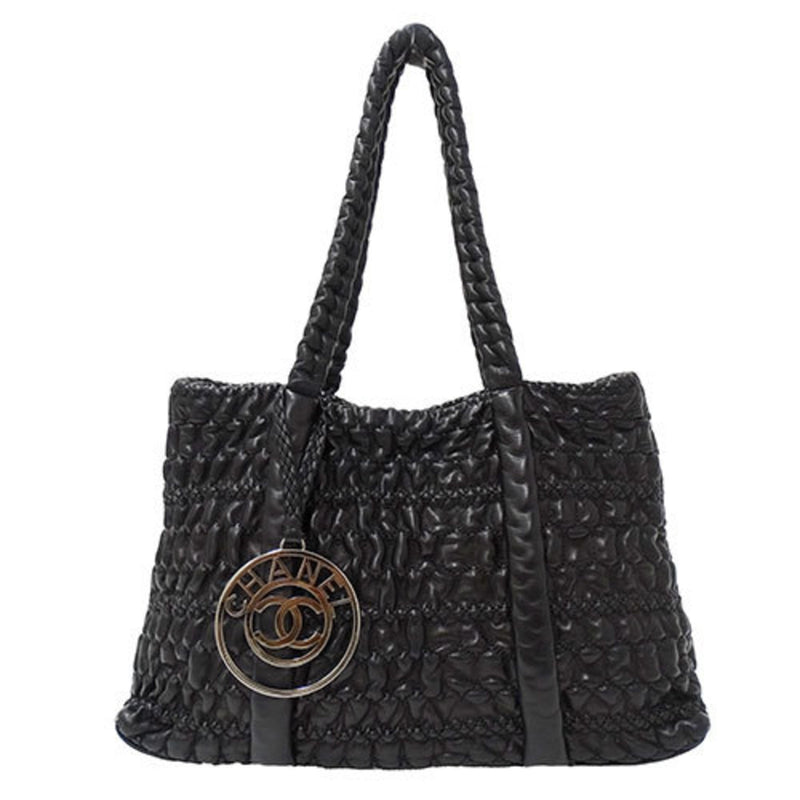 CHANEL Bubble Quilt Bag Women's Handbag Shoulder Lambskin Black