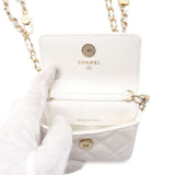 Chanel Chain Shoulder Bag Matelasse Coco Mark Caviar Skin CHANEL Pochette White