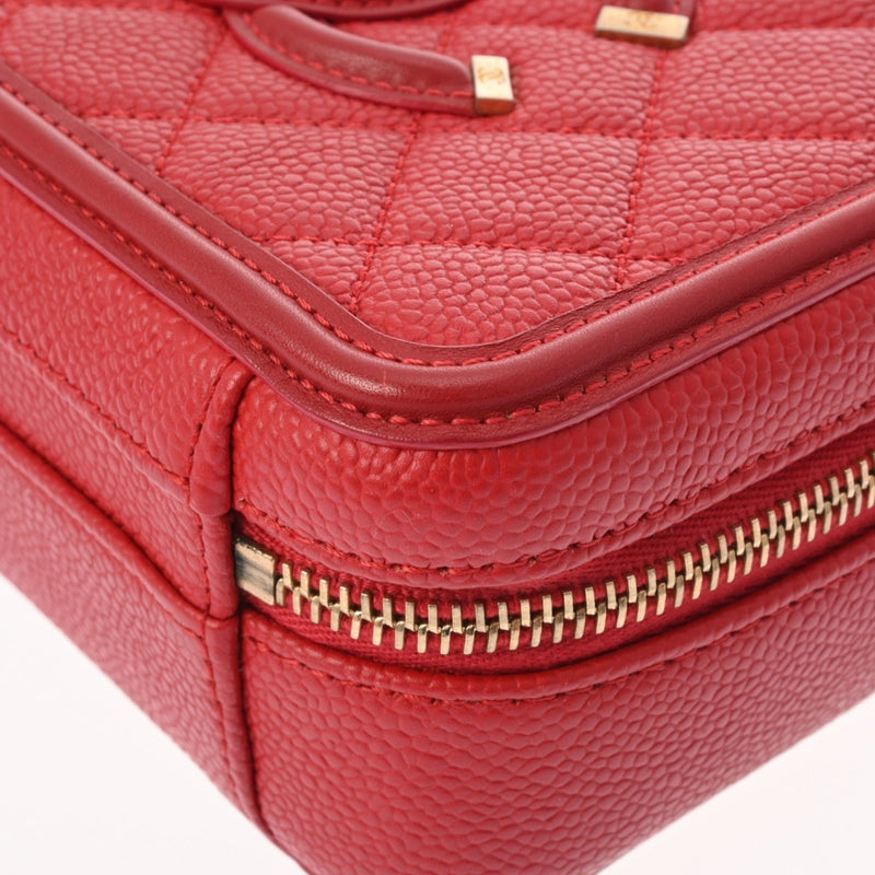 CHANEL CC Filigree Small Vanity Chain Shoulder Bag Red A93343 Women's Caviar Skin Handbag