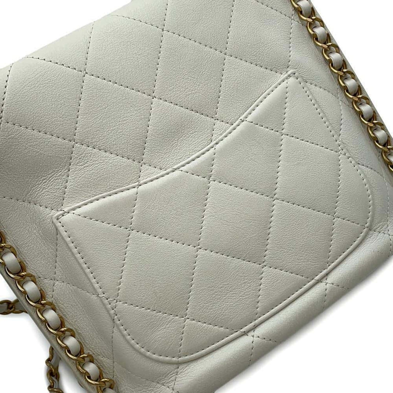 Chanel Chain Shoulder Bag Matelasse Coco Mark Square Calf Leather AS2542 CHANEL White