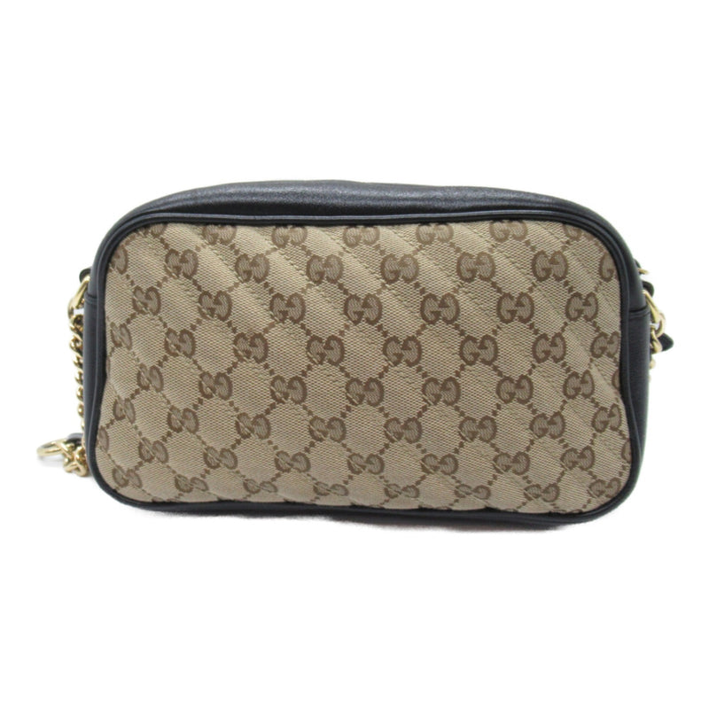 GUCCI GG Marmont Shoulder Bag Beige Black leather GG canvas 520981