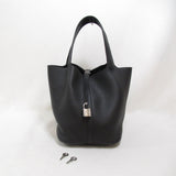 HERMES Picotin Rock MM Black Tote Bag Black Noir Taurillon Clemence leather