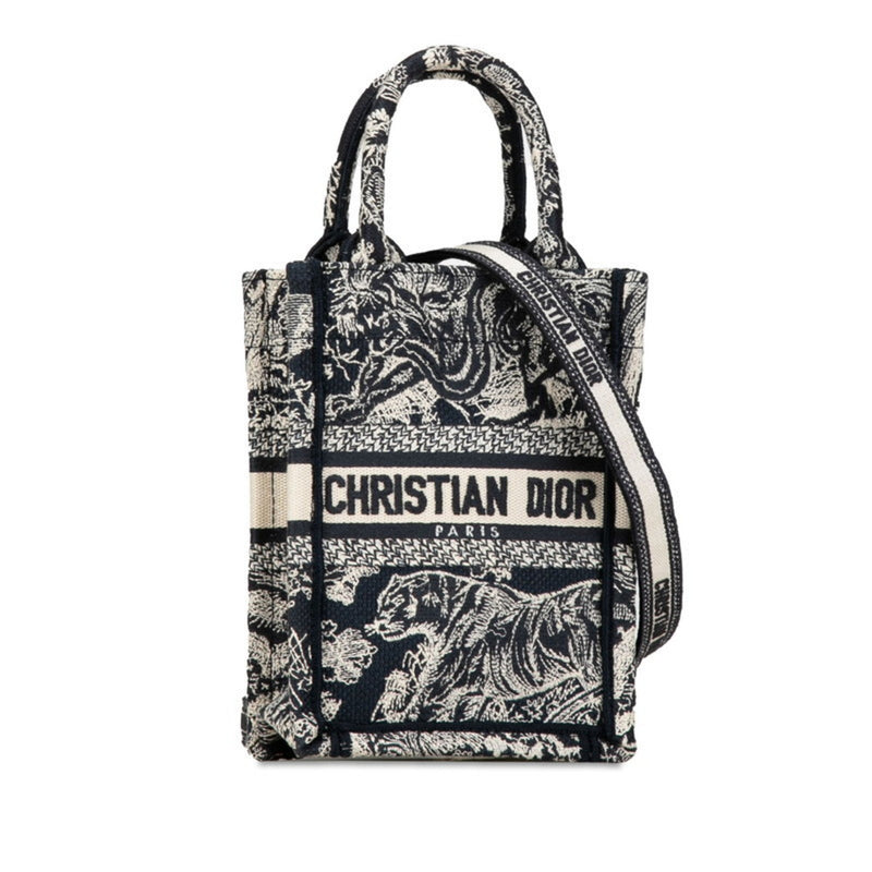 Christian Dior Dior Reverse Toile de Jouy Embroidery Handbag Shoulder Bag Navy White Jacquard Women's