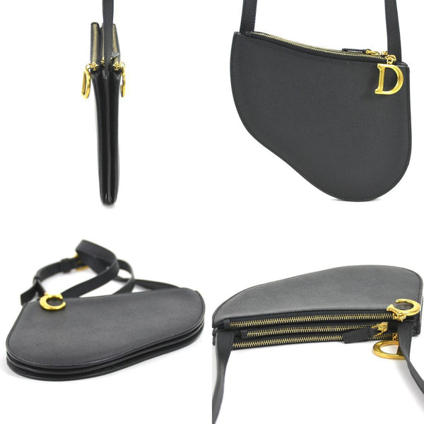 Christian Dior Crossbody Shoulder Bag Saddle Leather Black Women's