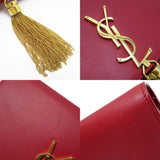 Saint Laurent SAINT LAURENT Shoulder Bag Chain Wallet Leather Metal Red Gold Women's w0417