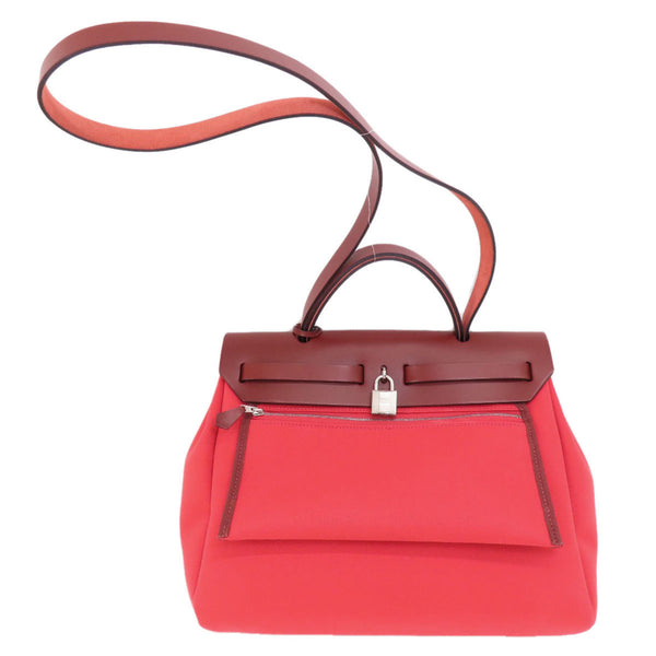 Hermes Airbag Zip PM Red Handbag Toile Officier Women's HERMES