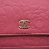 CHANEL Camellia Chain Wallet, Shoulder, Lambskin, Fuchsia Pink, 7421