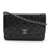 CHANEL Brilliant Matelasse Chain Wallet, Shoulder Pochette, Enamel Leather, Black 8692