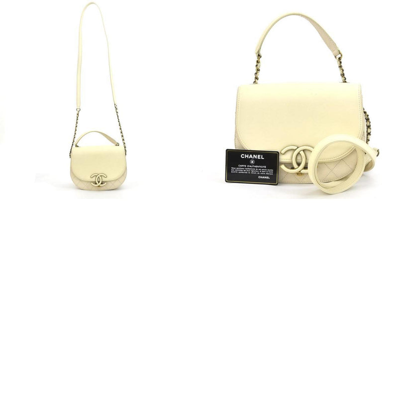 CHANEL Shoulder Bag Leather Cream Women's a0334