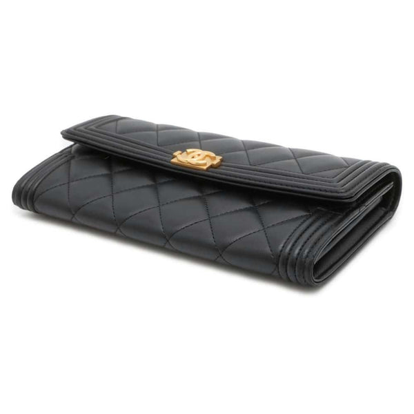 Chanel Long Wallet Boy Coco Mark Matelasse Bi-fold Lambskin A80286 CHANEL Black