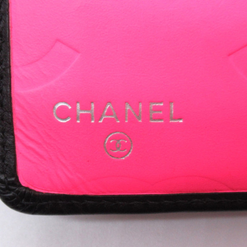 CHANEL Cambon Line ZIP long wallet Black leather enamel