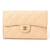 CHANEL Matelasse Medium Flap Wallet AP0232 Caviar Skin Beige S-155823