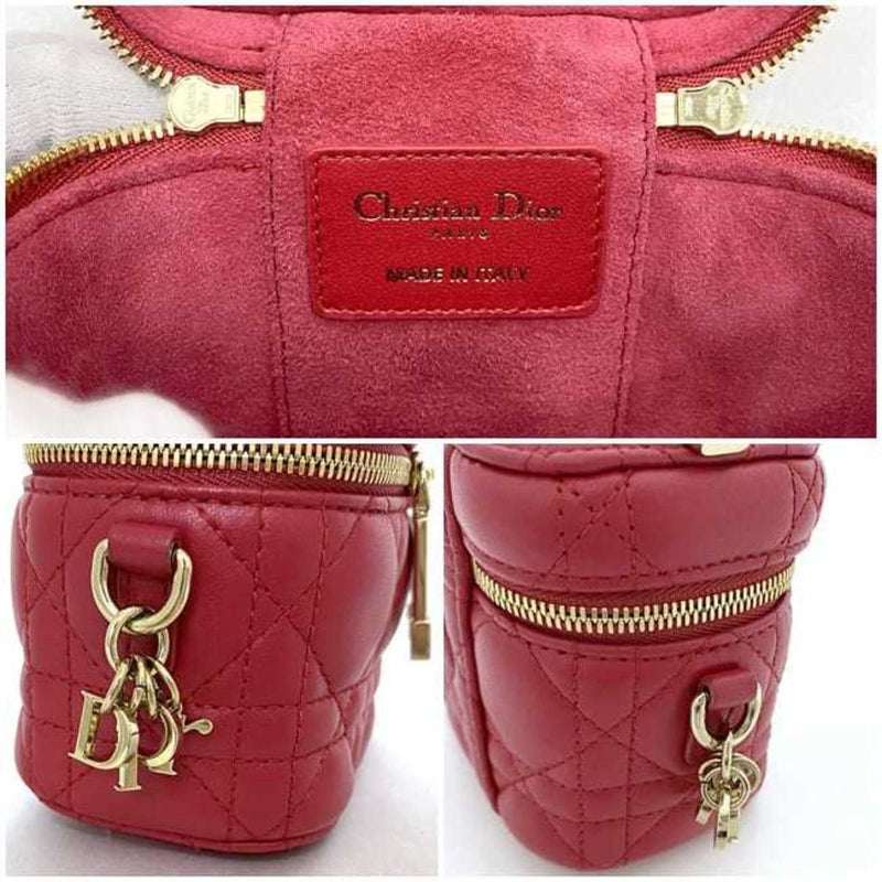 Christian Dior Shoulder Bag Micro Vanity Red Cannage - f-20890 Leather Lambskin 40-MA-0231 Quilted Stitch Charm