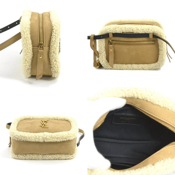 Saint Laurent SAINT LAURENT waist bag body shearling fur beige gold ladies