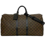 Louis Vuitton 2-way Boston Bag Keepall 55 Bandouliere Brown Black Monogram Macassar M56714 Shoulder Canvas Leather AA1107 LOUIS VUITTON