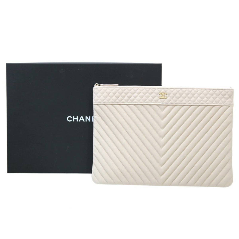 CHANEL Chanel V stitch clutch bag soft caviar skin light brown 24895756