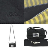 FENDI Shoulder Bag Phone Baguette Silk/Leather Black Silver Women's