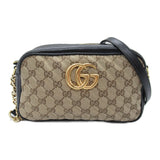 GUCCI GG Marmont Shoulder Bag Beige Black leather GG canvas 520981