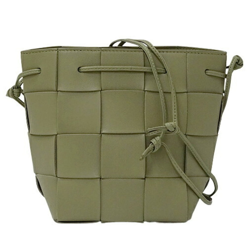 BOTTEGA VENETA Bag Women's Shoulder Intrecciato Small Cassette Crossbody Bucket Lambskin Leather Travertine Green Beige Type