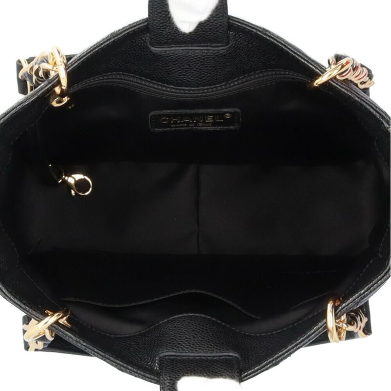 CHANEL PST Tote Cocomark Matelasse Bag Caviar Skin Black Women's