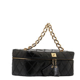 Chanel Matelasse Coco Mark Chain Vanity Bag Makeup Box Black Lambskin Women's CHANEL