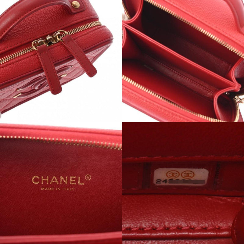 CHANEL CC Filigree Small Vanity Chain Shoulder Bag Red A93343 Women's Caviar Skin Handbag