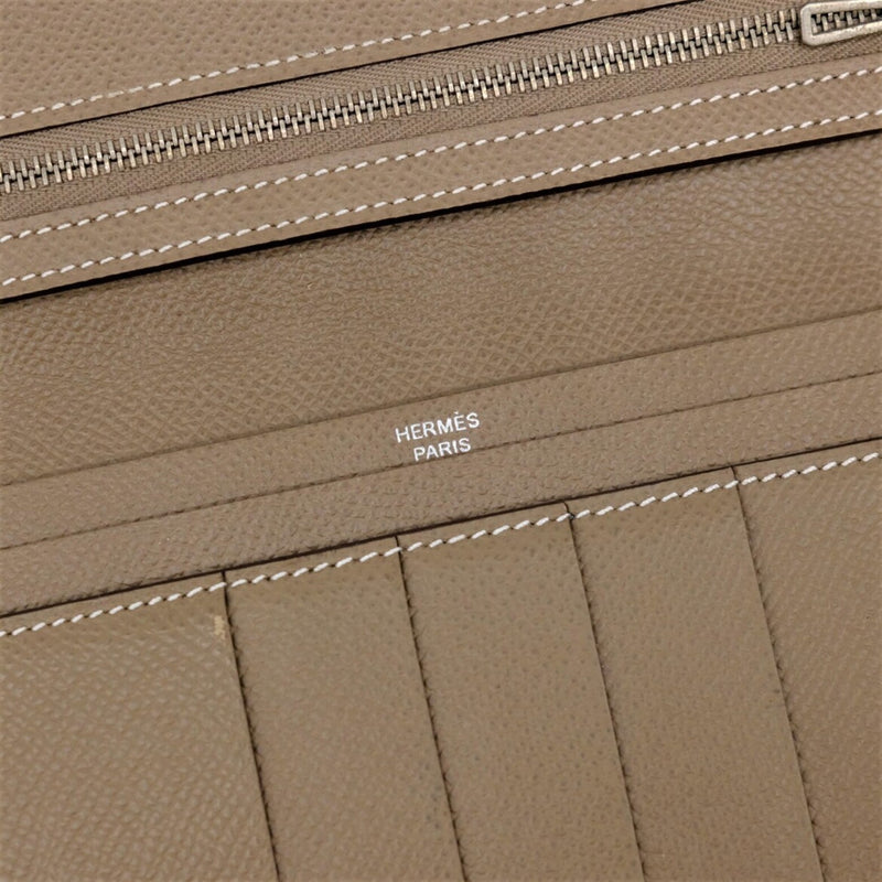 HERMES Bearn Soufflet Long Wallet Epsom Leather Etoupe