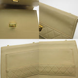 CHANEL Chain Shoulder Bag Leather Women's Beige