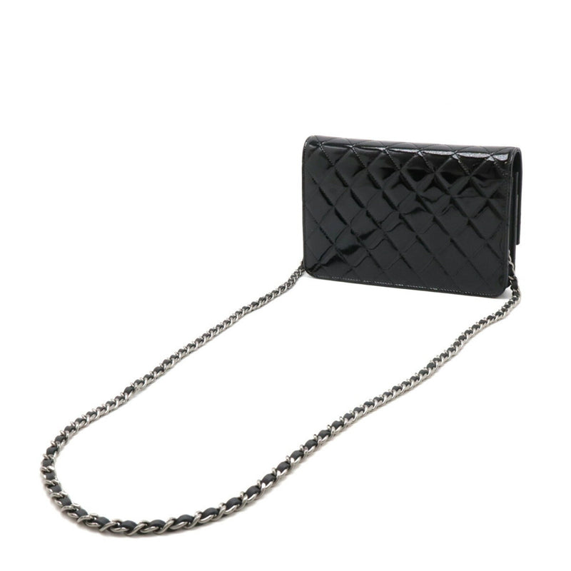 CHANEL Brilliant Matelasse Chain Wallet, Shoulder Pochette, Enamel Leather, Black 8692