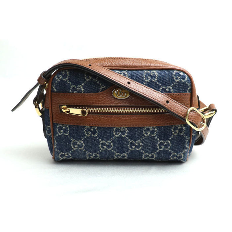 GUCCI GG Jacquard Denim Bag Shoulder Blue Brown 517350 Women's