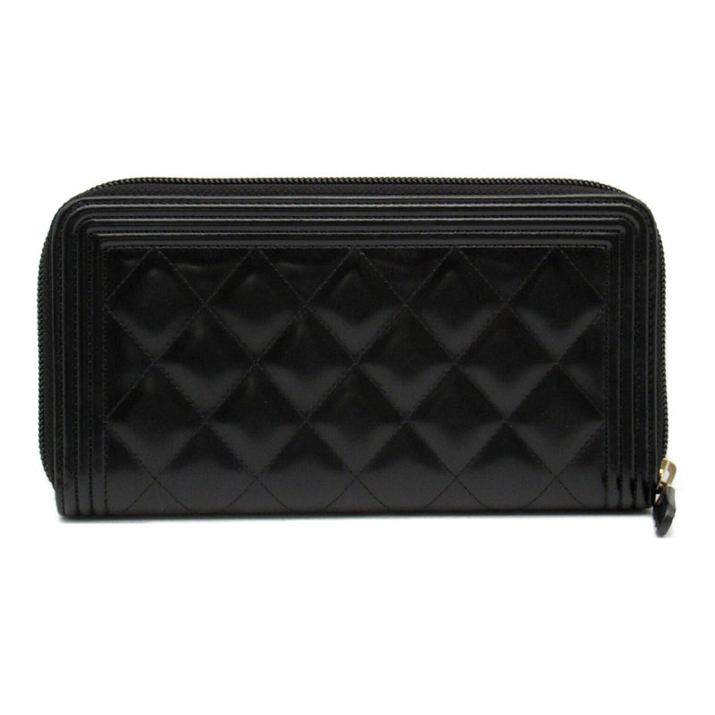 CHANEL Boy Chanel Round Long Wallet Calfskin (Cowhide) Women's Black