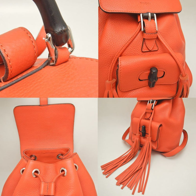 GUCCI 387149 Backpack Leather x Bamboo Orange 251789