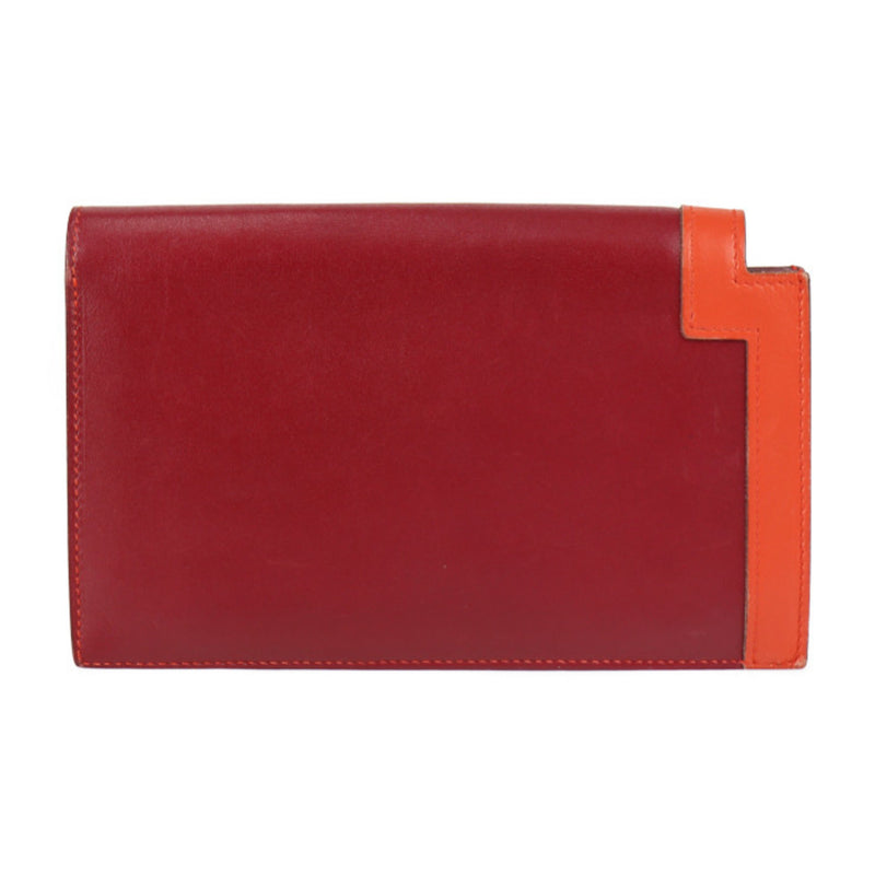 HERMES Hermes Camaille Long Wallet Box Calf Bordeaux Orange Bicolor C Engraved