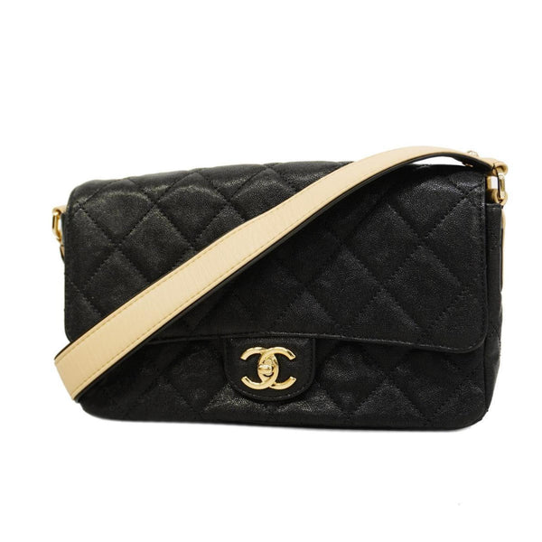 Chanel Shoulder Bag Matelasse Caviar Skin Black Ladies