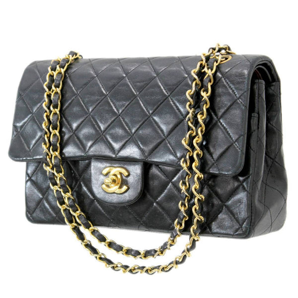 CHANEL Chanel matelasse double chain shoulder bag calfskin black