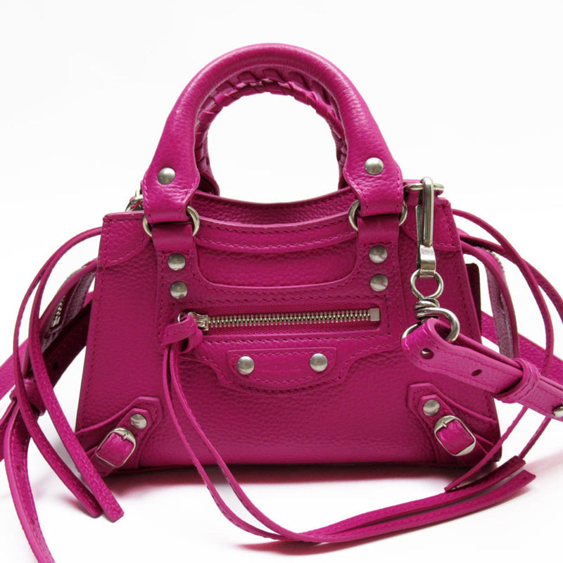 BALENCIAGA Handbag Shoulder Bag Neo Classic City Nano Leather Magenta Silver Women's w0507a