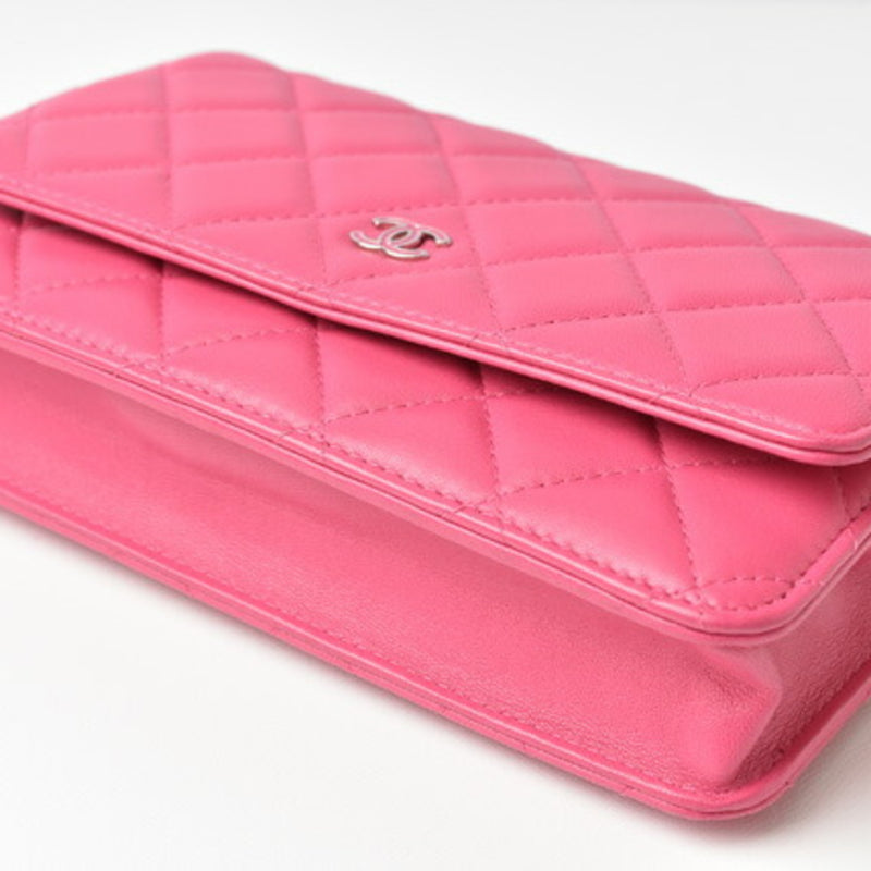 Chanel chain shoulder bag long wallet clutch CHANEL lambskin pink