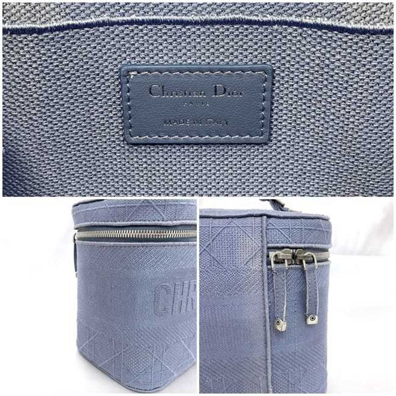 Christian Dior handbag vanity bag light blue cannage f-20528 canvas embroidery self-supporting double