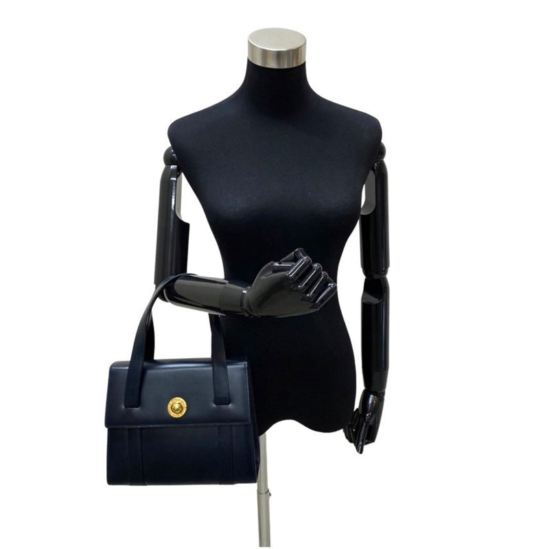 CELINE Vintage Star Ball Metal Fittings Calf Leather Genuine 2way Handbag Shoulder Bag Navy