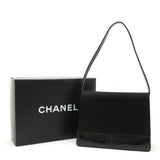 CHANEL Coco Mark Shoulder Bag Cotton Jersey Patent Leather Black