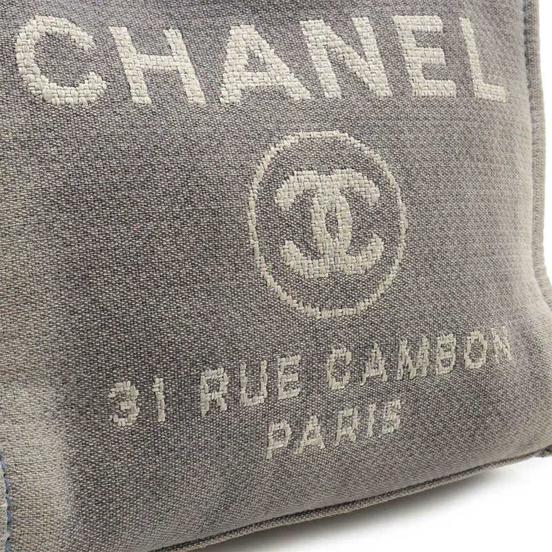 CHANEL Deauville Tote Bag, Chain Shoulder Canvas, Leather, Dusty Navy Blue, A66939