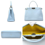 FENDI Handbag Shoulder Bag Peekaboo Leather Light Blue Silver Ladies