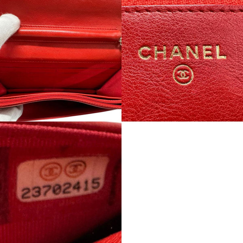 CHANEL Chain Wallet Leather Red Women's z1540