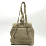 CHANEL CC Coco Mark Backpack Chain Rucksack Linen Women's Beige