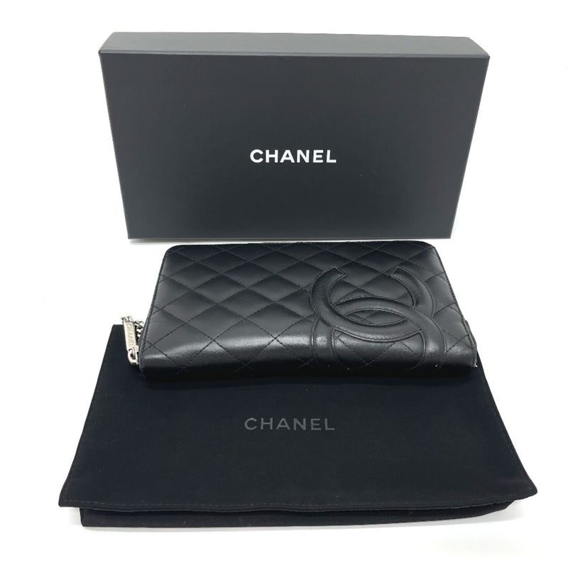 Chanel A26710 Cambon Line Zip Around Long Wallet Black x pink