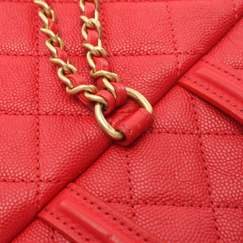 CHANEL CC Filigree Matelasse Rucksack Backpack Bag Caviar Skin Women's Red A57090