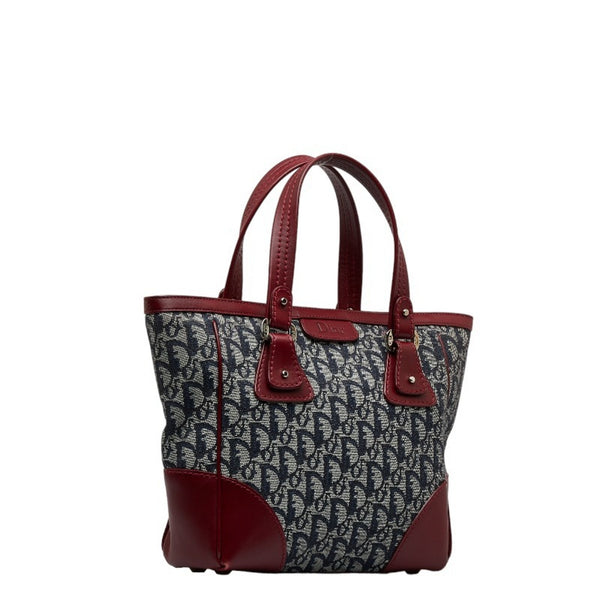 Christian Dior Dior Trotter Handbag Navy Wine Red Leather Jacquard Ladies