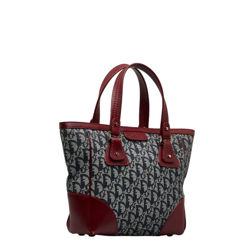 Christian Dior Dior Trotter Handbag Navy Wine Red Leather Jacquard Ladies