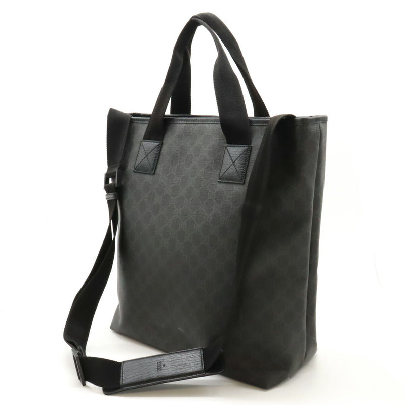 GUCCI GG Supreme Tote Bag Shoulder PVC Leather Dark Gray Black 162163